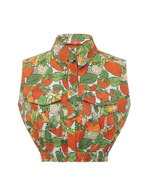 ALESSANDRO ENRIQUEZ Gray Strawberry-Print Cropped Shirt