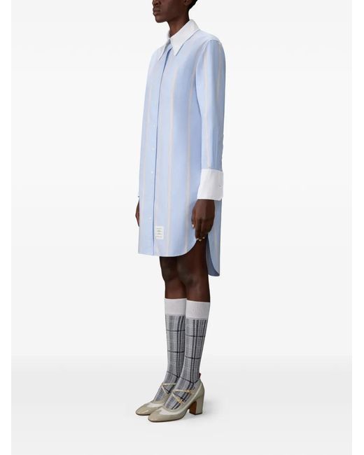 Thom Browne Blue Striped-Pattern Shirt Dress