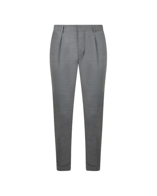 Moorer Gray Slim-Fit Pleated Trousers for men