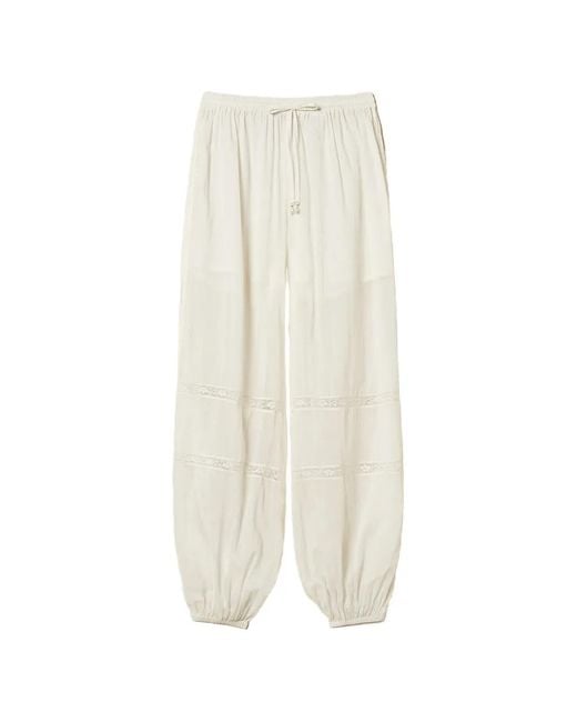 Twinset White Muslin Trousers With Lace
