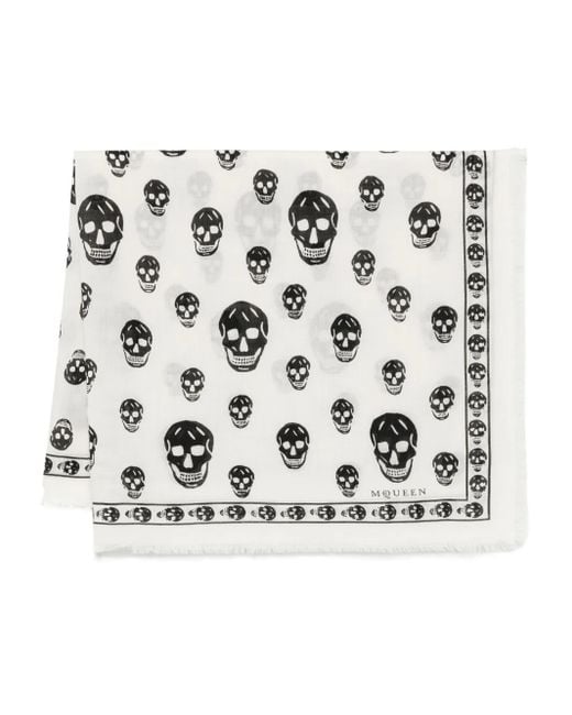McQueen White Classic Skull Scarf