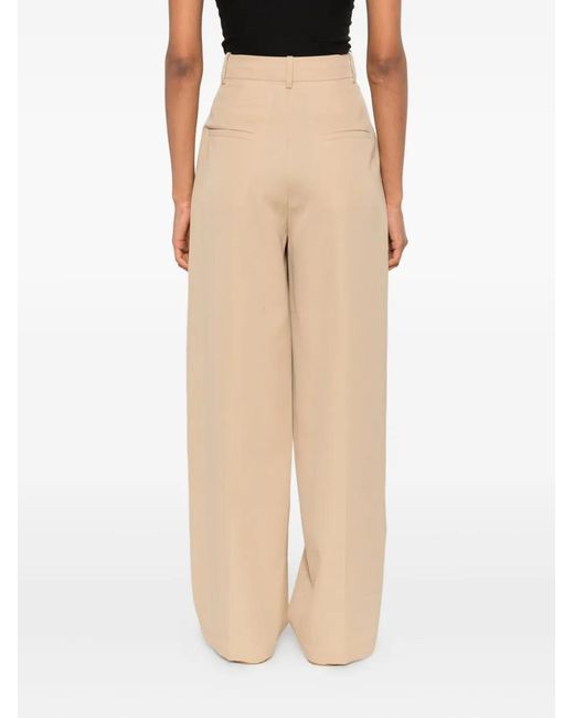 Marni Natural High-Waist Wide-Leg Trousers With Front Pleats