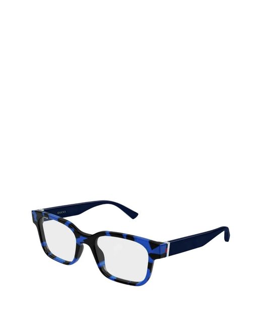 Gucci Blue Tortoiseshell-Effect Rectangle-Frame Glasses for men