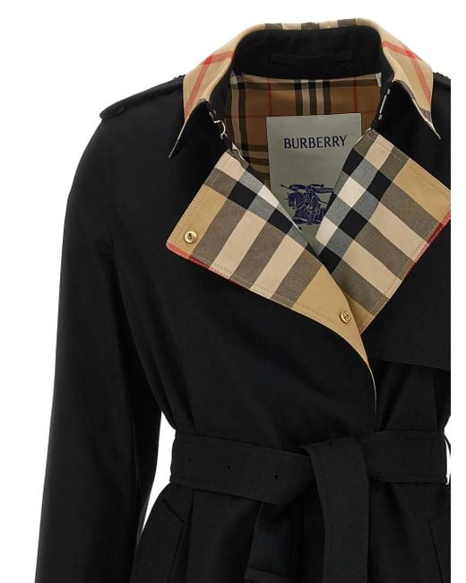 Burberry Trenchcoat Met Ceintuur En Geruite Kraag in het Black