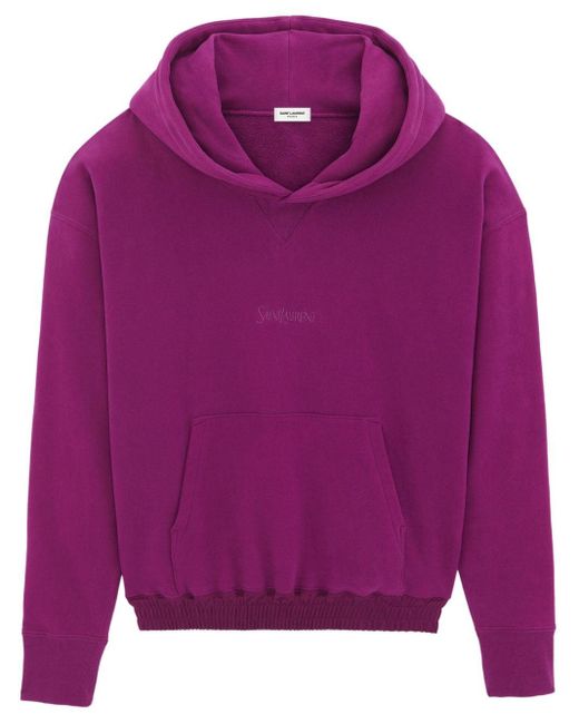 Saint Laurent Purple Logo-embroidered Cotton Hoodie for men