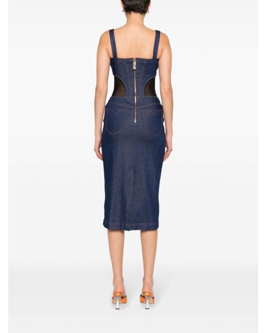 Versace Denim Midi-jurk Met Gesp in het Blue