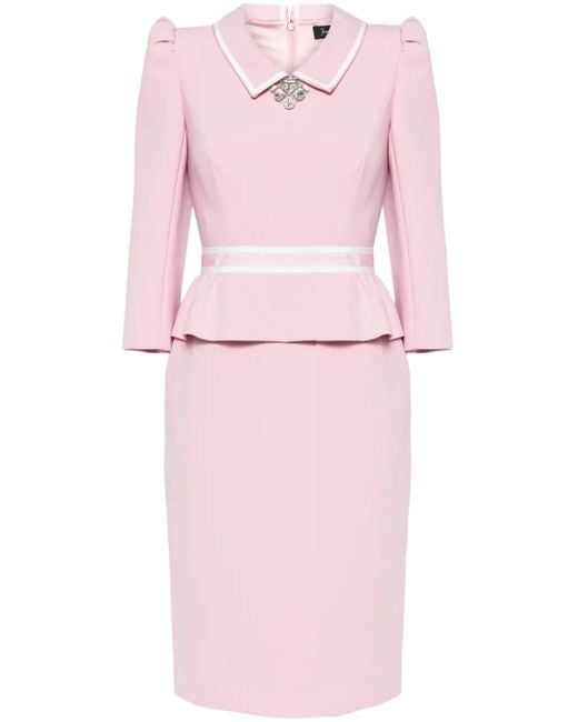 Jenny Packham Pink Honeybee Peplum-Waist Midi Dress