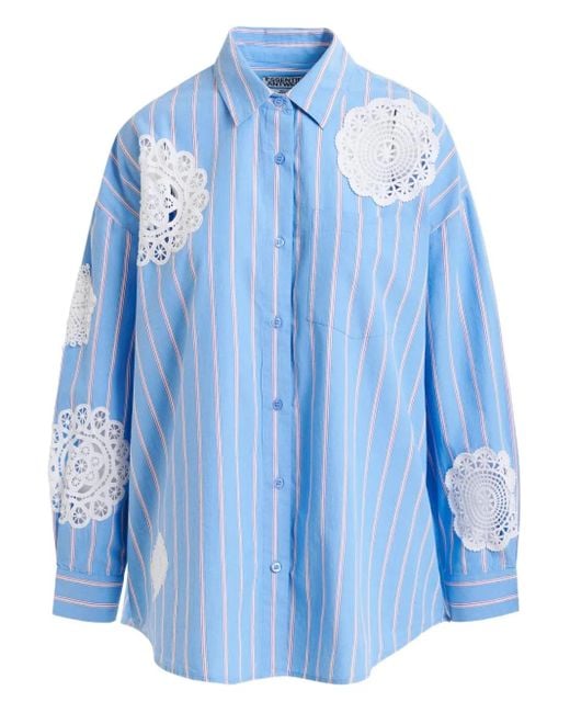 Essentiel Antwerp ストライプ レースパッチワーク シャツ Blue