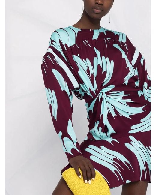 Stella McCartney Purple Abstract-Print Gathered Dress