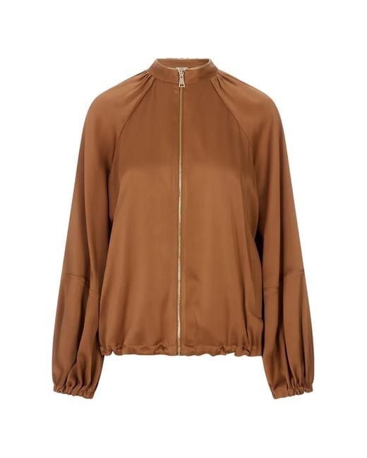 Fabiana Filippi Brown Pleated-Sleeve Zip-Up Jacket