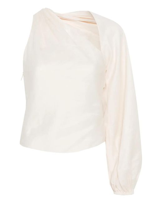 Self-Portrait White Draped-Sleeve Top