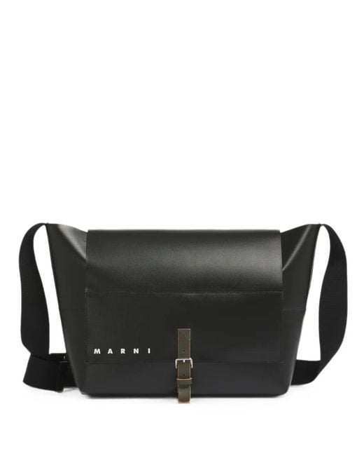 Marni Black Logo-Print Buckle-Fastening Messenger Bag for men