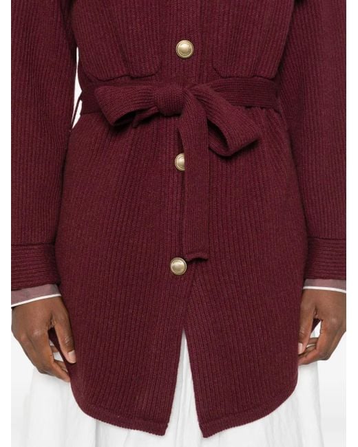 Brunello Cucinelli Purple Belted Buttoned Cardigan