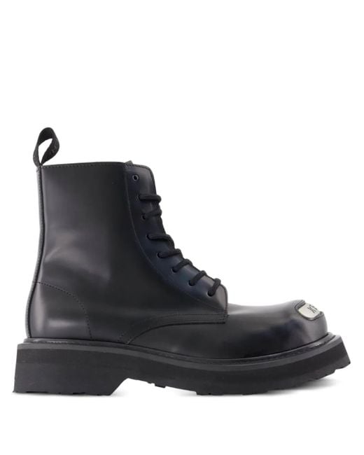 KENZO Black 35Mm Smile Lace-Up Metal-Plaque Combat Boots