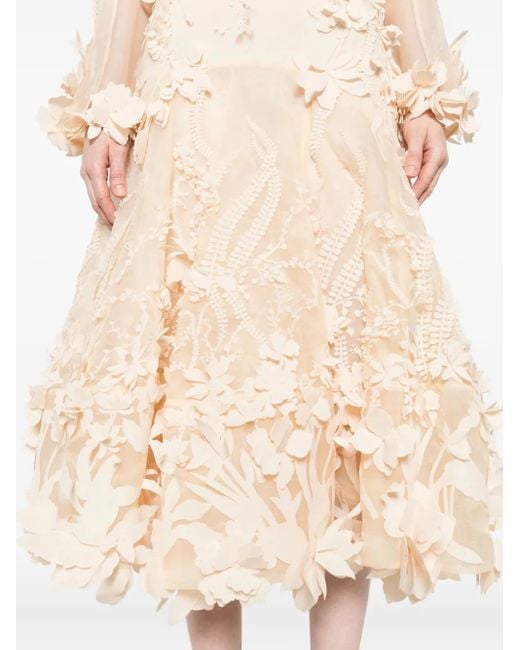 Gonna Midi Con Applicazione A Fiori di Zimmermann in Natural