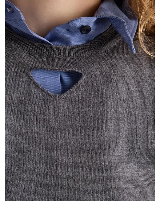 Prada Gray Round-Neck Sweater