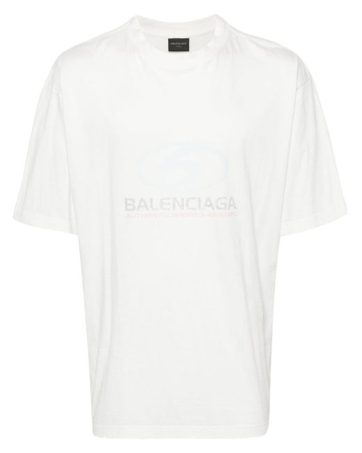 Balenciaga White Surfer Logo-print Cotton T-shirt