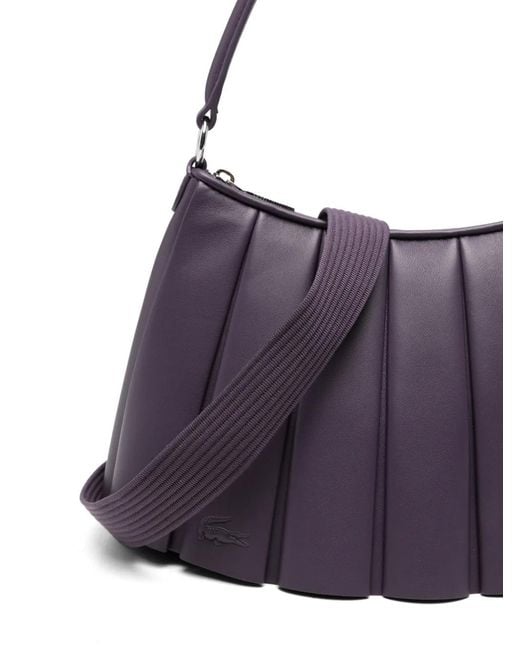 Lacoste Purple Sac À Main Lenglen Médium À Design Plissé En Cuir