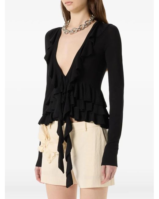 Blumarine Black Ruffled Cardigan