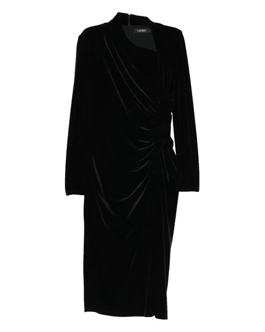 Ralph Lauren Black Ruched Long-sleeve Dress