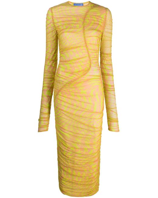 Mugler Midi-Jurk Met Print in het Yellow