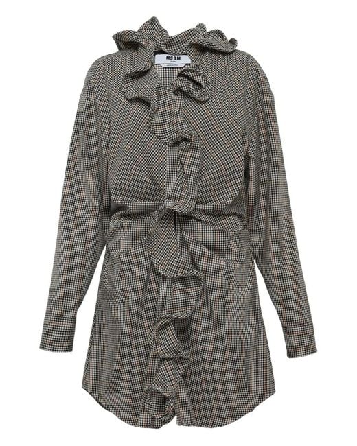 MSGM Gray Abito Ruffled Detailed Dress