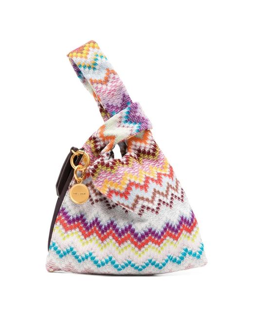 Missoni White Raschel Zig Zag Handle Tote Bag