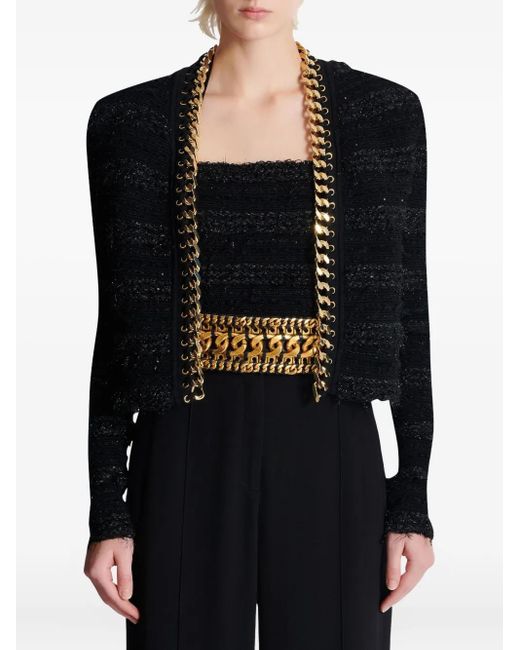 Balmain Black Chains Details Side To Side Tweed Jacket