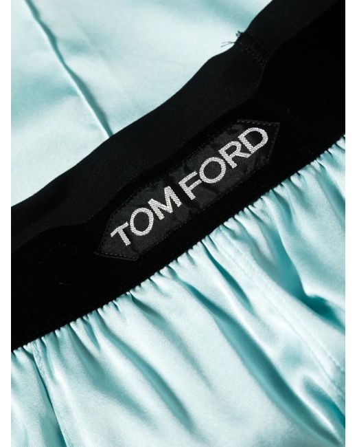 Tom Ford Blue Pleated Satin Pajama Pants
