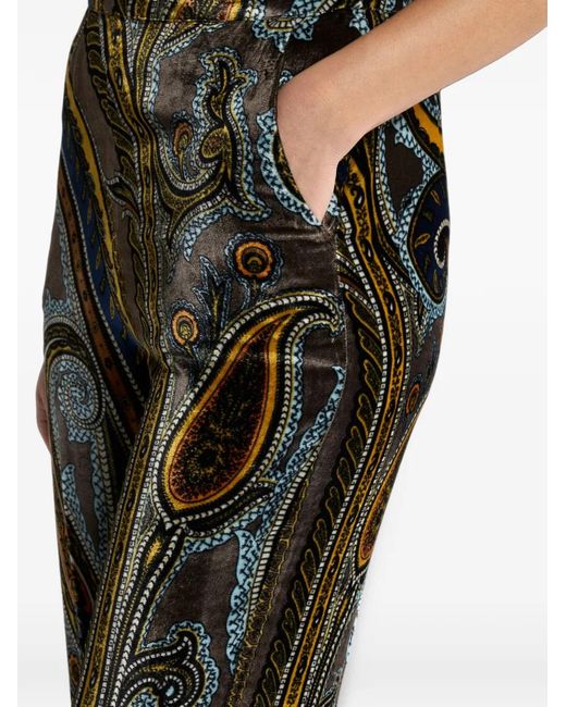 Etro Black Straight-Leg Velvet Trousers With Paisley Motif