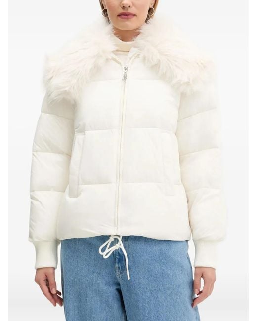 HUGO White Fur-Collar Puffer Jacket
