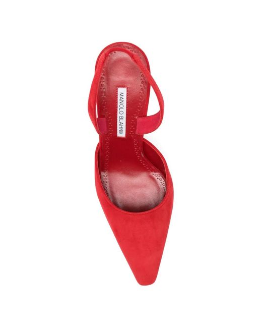 Manolo Blahnik Red Borelapla Suede Slingback Pumps
