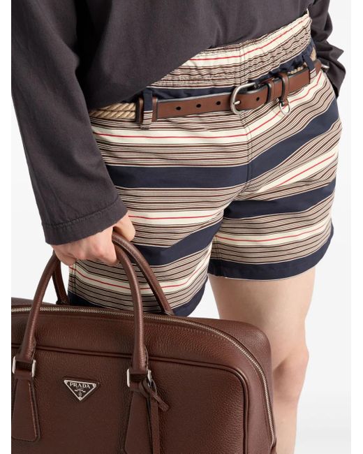 Prada Gray Striped Swim Trunks for men