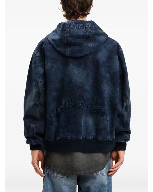 Palm Angels Blue Curved-Logo Hoodie for men
