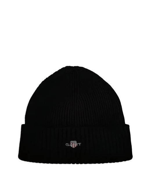 Gant Black Logo Cotton Blend Beanie for men