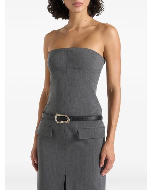 Manière De Voir Gray Tabitha Tailored Pinstripe Bandeau Belted Maxi Dress