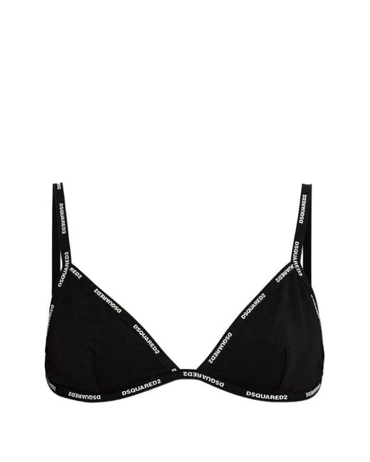 DSquared² Black Logo-Print Triangle Bra