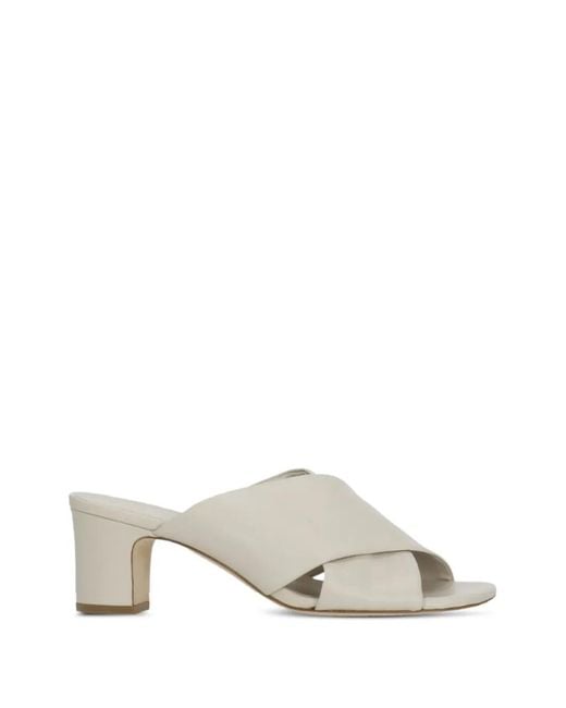 Julie Dee White Crossover-Strap Block-Heel Sandals