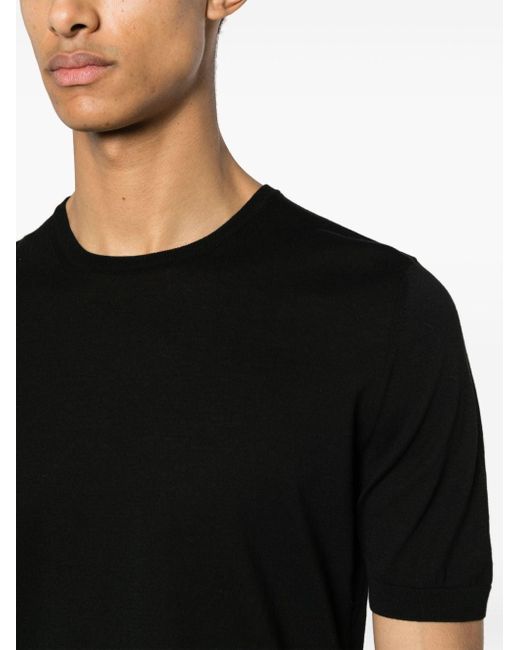T-shirt a maglia fine di Tagliatore in Black da Uomo