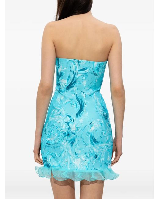Versace Jeans Couture Blue Off-Shoulder Patterned Mini Dress