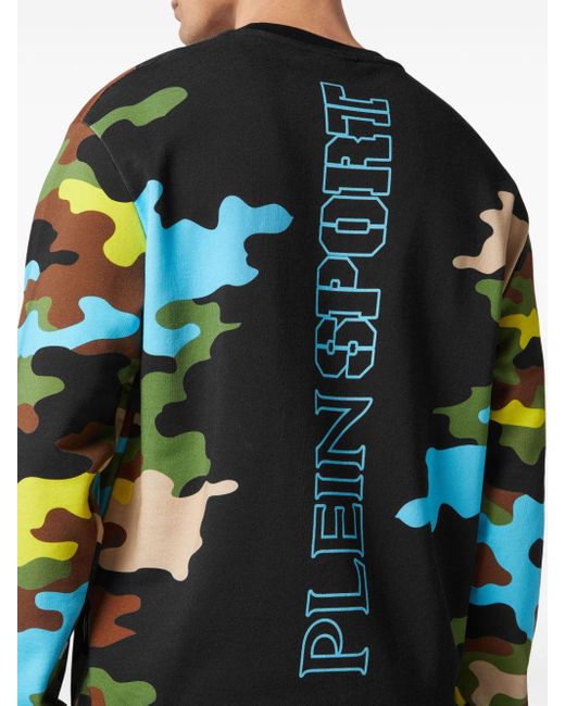 Philipp Plein Black Camouflage Long-sleeve Sweatshirt for men