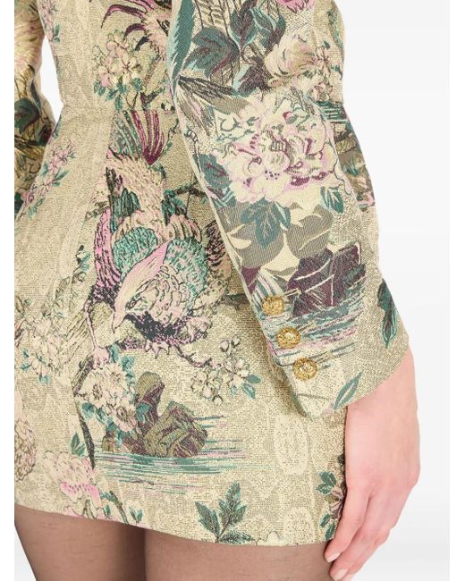 Roberto Cavalli Metallic Pheasant Floral Double-Breasted Jacket