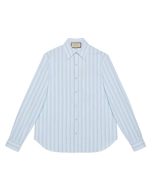 Gucci Embroidered-double G Striped Cotton Shirt in Blue for Men | Lyst UK