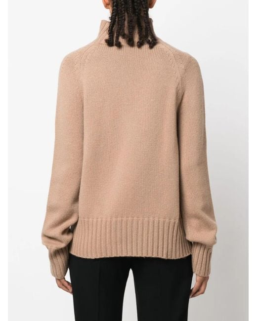 Max Mara Natural Ribbed-Knit High-Neck Knit