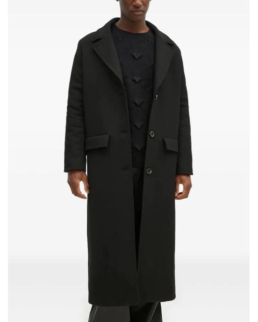 Won Hundred Black Single-Breasted Longline Coat for men