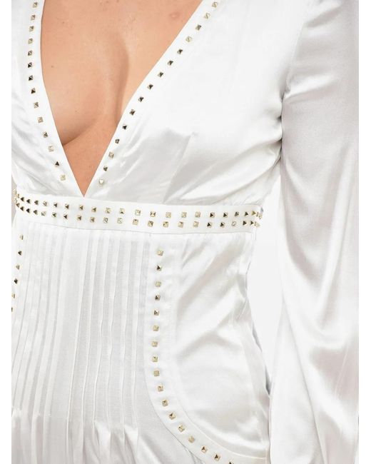 Philipp Plein White Stud-Embellished Satin Jumpsuit