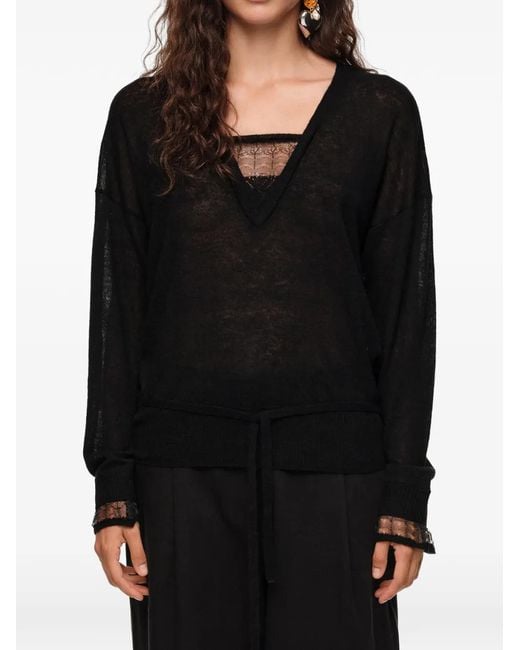 Bimba Y Lola Black Wool Sweater With V-Neck