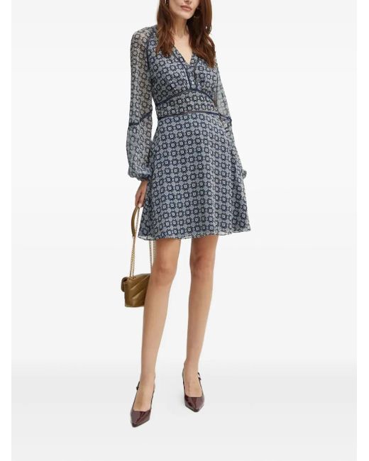 Guess Blue Floral-Pattern V-Neck Mini Dress