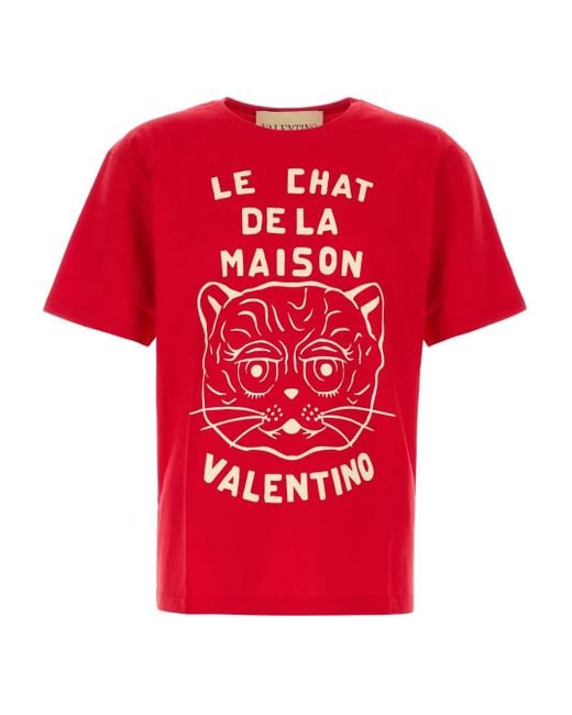 Valentino Garavani Red Le Chat De La Maison-Print T-Shirt for men