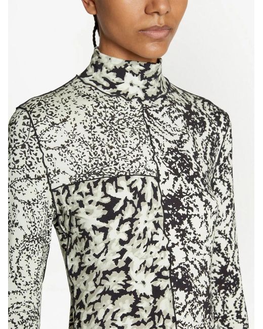 Proenza Schouler Gray Floral-Print Mock Neck Top